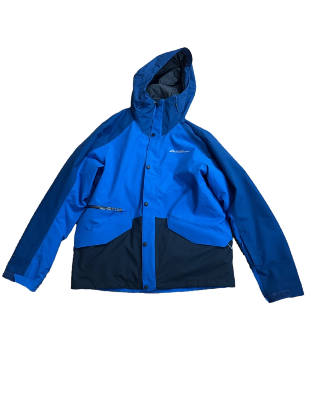 Eddie Bauer Ski-In-1 WeatherEdge Waterproof Hooded Jacket Blue Black SIZE L NWT